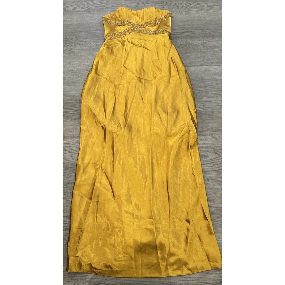 Vintage Golden Dusk Collection  Strapless Smocked & Beaded Bust Maxi Prom Dress